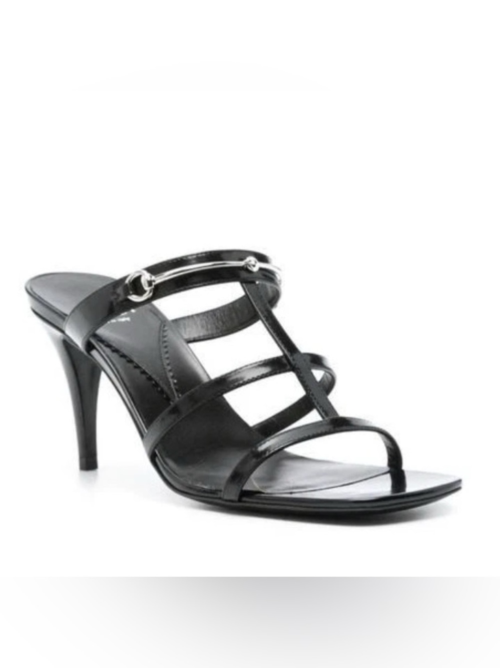 Gucci Divine Black Leather Mule Horsebit Detail Sandals Size EU 36.5